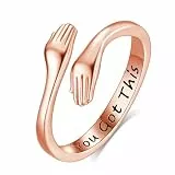 INFUSEU Ring Umarmung Silber 925, 18K Roségold Umarmungsringe Verstellbarer Finger Umarmen Ringe Gravierte Worte ''You Got This'' Umarmung Hände Offener Schmuck Freundschaftsringe für Frauen