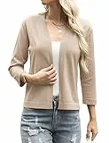 Aottori Bolero Damen Festlich Elegant Kurz Strickjacke Cardigan Kurze Jacke Bolerojacke 3/4 Ärmel Leichte Sommerjacke Kurzjacke Jäckchen für Abendkleider Khaki L