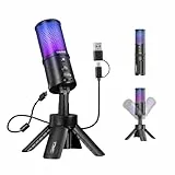 COMICA Ejoy Uni S USB Gaming Mikrofon mit RGB, 48kHz/24Bit, Noise Cancellation Kardioid-Kondensator Microphone mit Mute, Dynamisches Mikrofon für Streaming, Podcast, YouTube, Discord, PC, Mac, PS4/5