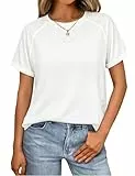Litherday Damen T Shirt Sommer Rundhals Kurzarm Raglanärmel Knitterarm Baumwoll X Naht Shirt Locker Casual Basic Alltag Oberteil (Weiß, L)