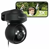 Reolink 5MP PTZ Überwachungskamera Aussen WLAN, 3X Optischer Zoom, 2,4/5GHz WLAN Kamera Outdoor mit Automatischer Verfolgung, Personen-/Fahrzeugerkennung, Vollfarb-Nachtsicht, E1 Outdoor Schwarz