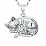 MUUYON Kette Silber 925 Damen Geburtsstein Katze Halskette für Damen Unendliche Liebe Valentinstag Weihnachten Geburtstag Schmuck Geschenk für Frauen Mama (04-Apr)