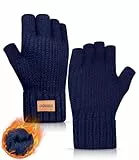 DOVAVA Handschuhe Fingerlos Herren Damen,Winterhandschuhe Touchscreen,Thermo Halbfinger Strickhandschuhe mit Weichem Innenfutter für Camping Wandern Running Sport(Marineblau