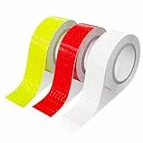 Sudnsadaks 3 Rollen/2.5cm×4.5m Reflektorband Selbstklebend, Reflektoren Aufkleber, Zuschneidbar Reflektoren Aufkleber, Rot Gelb Weiß Reflektierendes Klebeband für Fahrzeuge, Fahrräder, Helme, Kleidung