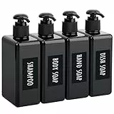 Segbeauty Lotion Dispenser Quadratisch, 4 Stück 280ml Schwarz Seifenspender Set mit Handgeschriebene Etiketten für Shampoo Duschgel Soap Flüssigseife, Nachfüllbar Kunststoff Pumpflaschen für Küche Bad