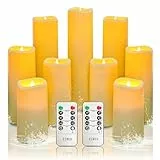 YIWER Wasserdicht LED flammenlose Kerzen,Outdoor Indoor batteriebetriebene flackernde Kerzen mit Remote-Timer,Elfenbein Kunststoff Set von 9 D2,2xH4 5' 6' 7' 8' 9'für Party-Dekoration