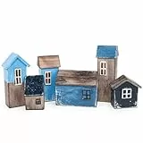 Logbuch-Verlag Kleine Häuser Figuren Set 6-teilig Strandhaus Hafenstadt Skandinavien Maritime Dekoration Miniatur Gebäude 33 x 3 x 12 cm