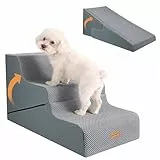 Nepfaivy Hundetreppe für Kleine Hunde 3 Stufen - 2-in-1 Hunde Treppe Hunderampe für Bett und Sofa, Haustiertreppe aus Hochdichtem Schwamm mit Abnehmbarem & Waschbarem Bezug, Höhe: 37cm / 43cm
