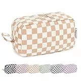 Narwey Kulturtasche Damen Kosmetiktasche Make up Tasche Damen Kulturbeutel Schminktasche Kleine, Makeup Tasche Makeup Bag (Helles Schachbrett-1,Groß)