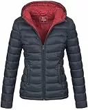 MARIKOO Damen Jacke Steppjacke Herbst Winter Übergangsjacke gesteppt B651 [B651-Luc-Navy-Gr.S]