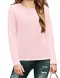 Arshiner Mädchen Thermo-Shirt Kinder Langarmshirt Rundhals Pullover Einfarbige Basic Top Longsleeve Unterziehshirt Slim Fit Oberteile Herbst Winter Sweatshirt Rosa 7-8 Jahre