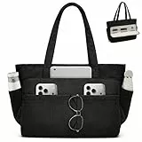 Jiliyote Cord Tasche Damen,Große Shopper Tote Bag mit 15,6 Zoll Laptopfach und 12 Fächern,Handtasche mit Reißverschluss und Baumwollfutter,Arbeitstasche für Uni,Schule & Everyday (Schwarz)
