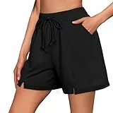 Litherday Shorts Damen Sommer Kurze Sporthose Damen Jogginghose mit Taschen Sportshorts Lässige kurz Running Shorts Gym Fitness Schwarz M