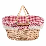 BESTonZON Picknickkorb Rattan Korb Obstkorb Einkaufskorb: Weidenkorb Geflochtener Korb mit Liner Henkelkorb Dekokorb Geschenkkorb Aufbewahrungskorb für Picknick Camping Hochzeit Party Dekoration