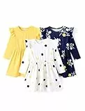 PATPAT Mädchen Kleid Set - 3-Teiliges Klassisches Prinzessin Langarm Kleid, Mädchenkleider Teenager für Freizeit, Partys, Einschulung, Geburtstage, Schule und Urlaub, Mehrfarbig, 5-6 Jahre