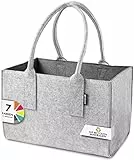 Shopper Filztasche Premium, große Einkaufs-Tasche mit Henkel, Einkaufskorb, faltbare Kaminholztasche zur Aufbewahrung von Holz, vielseitige Tragetasche auch zur Spielzeug Aufbewahrung, Grau/Dunkelgrau