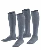 ESPRIT Unisex Kinder Kniestrümpfe Foot Logo Multipack K Kh Baumwolle lang einfarbig 2 Paar, Grau Light Grey Melange 3390, 35-38