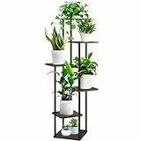 YOCOMEY 6-Tier Hölzern Blumenregal Pflanzenregal, Mehrstöckig Blumenständer Pflanzenständer Blumenbank Blumentreppe Pflanzentreppe Standregal für Innen Garten Balkon Deko(Schwarz Eiche)