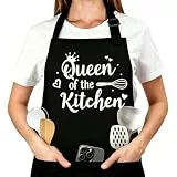 Belillpipi Kochschürze Damen Männer Schwarz, Verstellbare Kochschürze Damen Mit 3 Taschen, Personalisiert Schürze Grillschürze Geschenke Schürze Für Frauen Mann Geburtstag, Muttertag, Vatertag