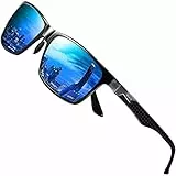 DUCO Herren Polarisierte Sonnenbrille mit Rechteckig Metallrahmen und Kohlefaser Brillenbügel UV400 CAT 3 8206 (Schwarz Rahmen Blau Linse)