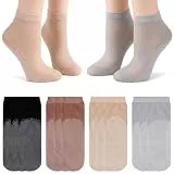 JJUNW 12 Paar Nylon Socken Damen, Knöchel Söckchen Damen Rutschfeste Socken Verstärkter Zehenbereich Rutschfeste Baumwollsohle Söckchen Für Frauen Mädchen