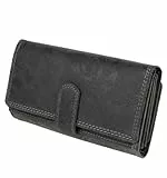 Schompi Trading Damen XL Leder Geldbörse geprägtes Lianen Blumen Muster - Elegante Echtleder Damenbörse Groß Paisley Motiv RFID Schutz, Farbe:Schwarz