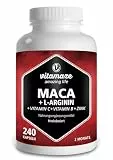 Maca Kapseln hochdosiert + L-Arginin + Vitamine + Zink, 240 Kapseln, Pflanzliche Nahrungsergänzung ohne Zusätze, Made in Germany