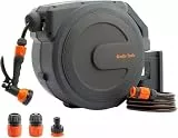 Giraffe Tools Automatikschlauchtrommel 25m+2m, Wandmontierte Gartenschlauch-Aufroller 180° Schwenkbar mit Multibrause und Anschlussschlauch