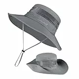 BSBUY Sonnenschutzhut UPF 50+ UV-Schutz Herren Sonnenhut Wasserdichter Fischerhut Bucket Hut Damen Breite Krempe Buschhut mit Kinnband Mesh Einstellbare Angelhut Outdoor Angeln Jagd Camping (Hellgrau)