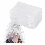 YQL 100 Stück Organzasäckchen 10X15cm Klein, Weiß Schmuckbeutel mit Kordelzug, Gaze Säckchen für Schmuck Süßigkeiten Seifen, Organza Säckchen für Hochzeit Weihnachtsfest Party Baby Shower Valentinstag