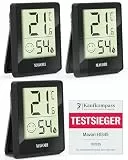 TESTSIEGER FAZ-Kaufkompass – MAVORI® E0345 Digitales Hygrometer Thermometer innen | Präziser Luftfeuchtigkeitsmesser & Raumthermometer für Wohnzimmer, Schlafzimmer, Baby (Schwarz, 3St.)