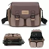 Cwatcun Kamera Schultertasche Kompaktkamera-Tasche, kleine wasserdichte Kamera-Messenger-Tasche mit Stativhalterung, Reisefotografietasche DSLR/SLR/Spiegellose Kamera, Objektiv (braun, M)
