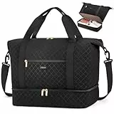 ETRONIK Reisetasche Damen Ryanair Handgepäck 40x30x20, Leichte Puffer Handgepäck Tasche Kliniktasche Geburt, Weekender Travel Bag Sporttasche Damen wasserdichte Reisetasche mit Schuhfach, Schwarz