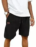 HMIYA Kurze Hosen Herren Baumwolle Sommer Shorts Herren Bermuda Freizeitshorts Elastische Taille mit Taschen(Schwarz,EU-L)