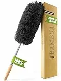BAMBUA Staubwedel Teleskop - (100% Plastikfrei) Effektiver Staubfänger mit speziellen Mikrofaser - Bambusgriff - Hergestellt aus Moso-Bambus - Premium Staubwischer für nachhaltige Reinigung (240 cm)