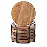 WLWNWFT Untersetzer Gläser Holz 6er Set, Glasuntersetzer aus Akazienholz mit Halter, Holz untersetzer Rund, Tassenuntersetzer Bierdeckel Set