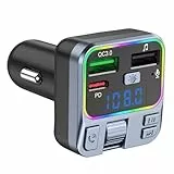 Renchey Drahtloser FM-Transmitter für Auto, FM-Transmitter - FM-Radio-Adapter - Schnelles Autoladegerät mit 2 Anschlüssen für die meisten Mobiltelefone, Bunte, Funkempfänger für Auto-SUV