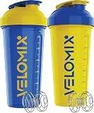 VELOMIX -2 PACK- 828ml Eiweiß Shaker - Auslaufsicher Shaker Proteinshake Mit 2x Kugel | Drehverschluss & Mess-Skala Shake Becher | Spülmaschinengeeignet & Stackable Protein Shaker (Stand Strong Pack)