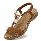 Littleplum Damen Sandalen Frauen Sommersandalen Flache Bequem Sandaletten,S Braun,42 EU