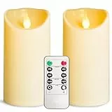 YIWER Flammenlose LED-Kerzen, batteriebetriebene flackernde Kerzen für den Innen- und Außenbereich, mit Fernbedienung, schmilzt nicht, elfenbeinfarbene Kunststoffkerze D3,15 x H6 für Party