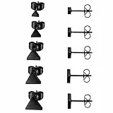JewelryWe Schmuck 5 Paare Ohrstecker Set, Edelstahl Dreieck Triangel poliert Ohrringe Ohr-Schmuck für Damen & Herren, Schwarz, Breite 4,5,6,7,8mm