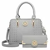 Miss Lulu Damen LG6865 L LP2022 GY Handtasche, Hellgrau mit Geldbörse