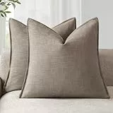 Foindtower 2er Set Kissenbezüge Dekorative Neutral Leinen Solide Boho Kissenbezug Farmhouse AWeiches Akzentkissenbezug für Stuhl Couch Sofa Schlafzimmer Wohnzimmer Dekokissen 45x45 cm Braun Tan
