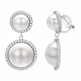 Vissen Ohrringe Perle Hängend Clip Damen Silber 925 Hängend Strass Weiß Perle Ohrringe Modeschmuck  