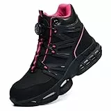 PAQOZKC Sicherheitsstiefel Damen Arbeitsschuhe mit Stahlkappe Sportlich Sicherheitsschuhe Hoch Leicht Stahlkappenschuhe Luftkissen C21/Rosa38