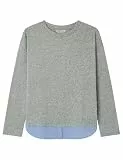 SPRINGFIELD Damen Double Fabric Long Sleeve T-Shirt with Poplin Piece at Hem Langarmshirt, grau, Medium
