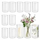 Glasvasen 12er-Pack, 15 cm hohe zylindrische Vase, Glasvase zur Tischdekoration, Blumenvase, Kerzenglasflasche, Kieselsteinflasche, für Party-, Hochzeits- und Bankettdekoration(12, 8.5×15-Gerade)