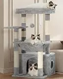 Heybly Kratzbaum, Katzenbaum mit Extra Großem, Weichem Katzenkorb, Katzenkratzbaum mit Geräumigem Katzenbett und Verstecktem Schlafplatz, Robusten Sisal-Kratzsäulen, Hellgrau HCT008SW