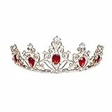 Minkissy Rote Strass Krone Kristall Hochzeit Diadem Festzug Tiara Krone Prinzessin Tiara Königin Krone für Braut