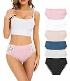 POWER FLOWER Damen Baumwolle Spitze Slip Multipack – Mittelhoher Bund, Vollständige Abdeckung – Weiche und Bequeme Alltagsunterwäsche (L, 6450-C3)